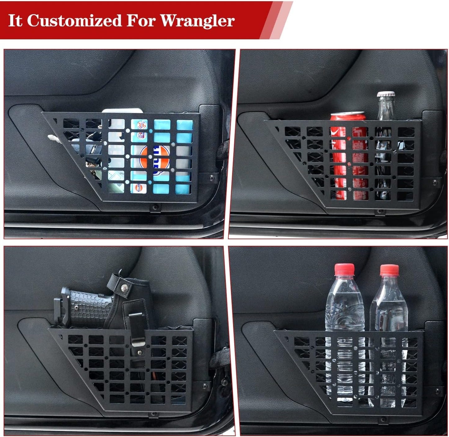 Stainless Steel Metal Front Door Storage Pockets, Door Side Insert Organizer Box for 2007-2018 Jeep Wrangler JK JKU, Black, Latest Upgraded