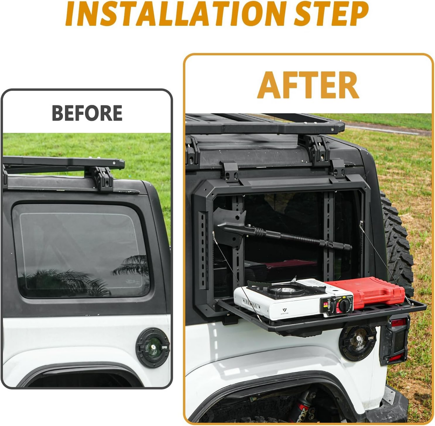 Multifunctional Rear Window Storage Table Molle Panel Kit for 2018-2024 Jeep Wrangler JL & JLU 4 doors Openable Design Tactical Molle Platform for Tools (2025 latest upgraded model）