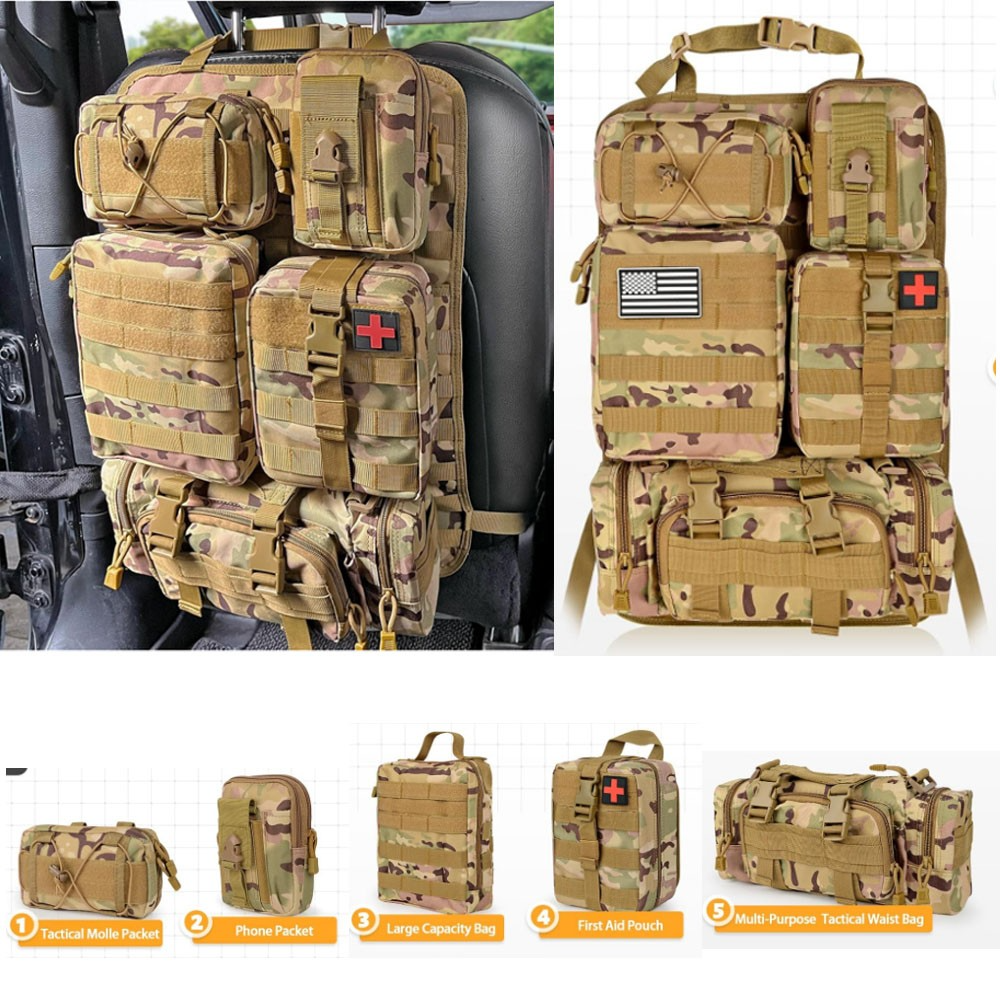 MAIKER Tactical Car Seat Back Organizer Upgrade Vehicle Panel Organizer with 5 Detachable Molle Pouch, Universal fits for Most of Vehicle