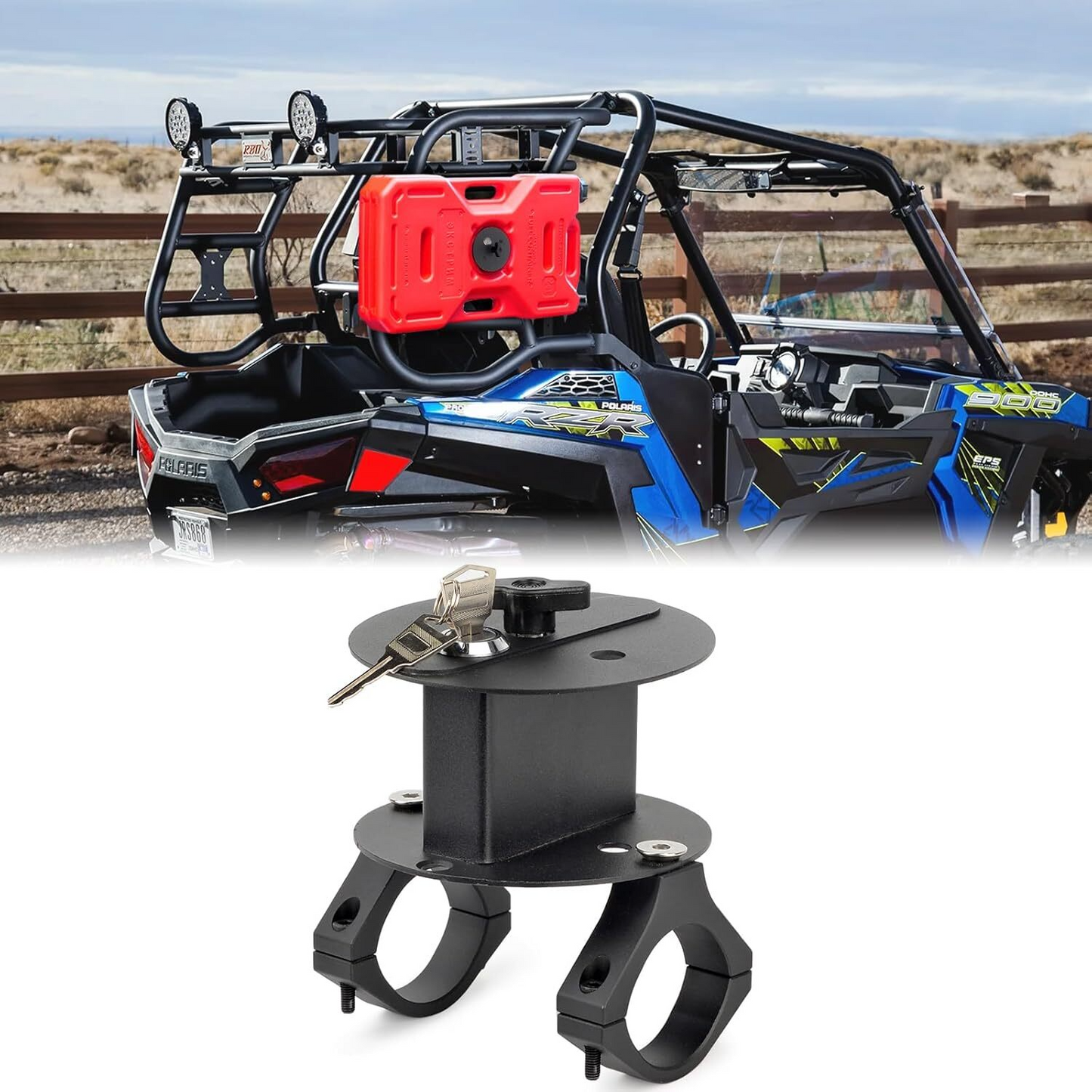 UTV ATV Metal Water Tank Mount with Lock & Key, Water Tank Bracket Compatible with Polaris RZR Pioneer Yamaha Can Am Maverick X3