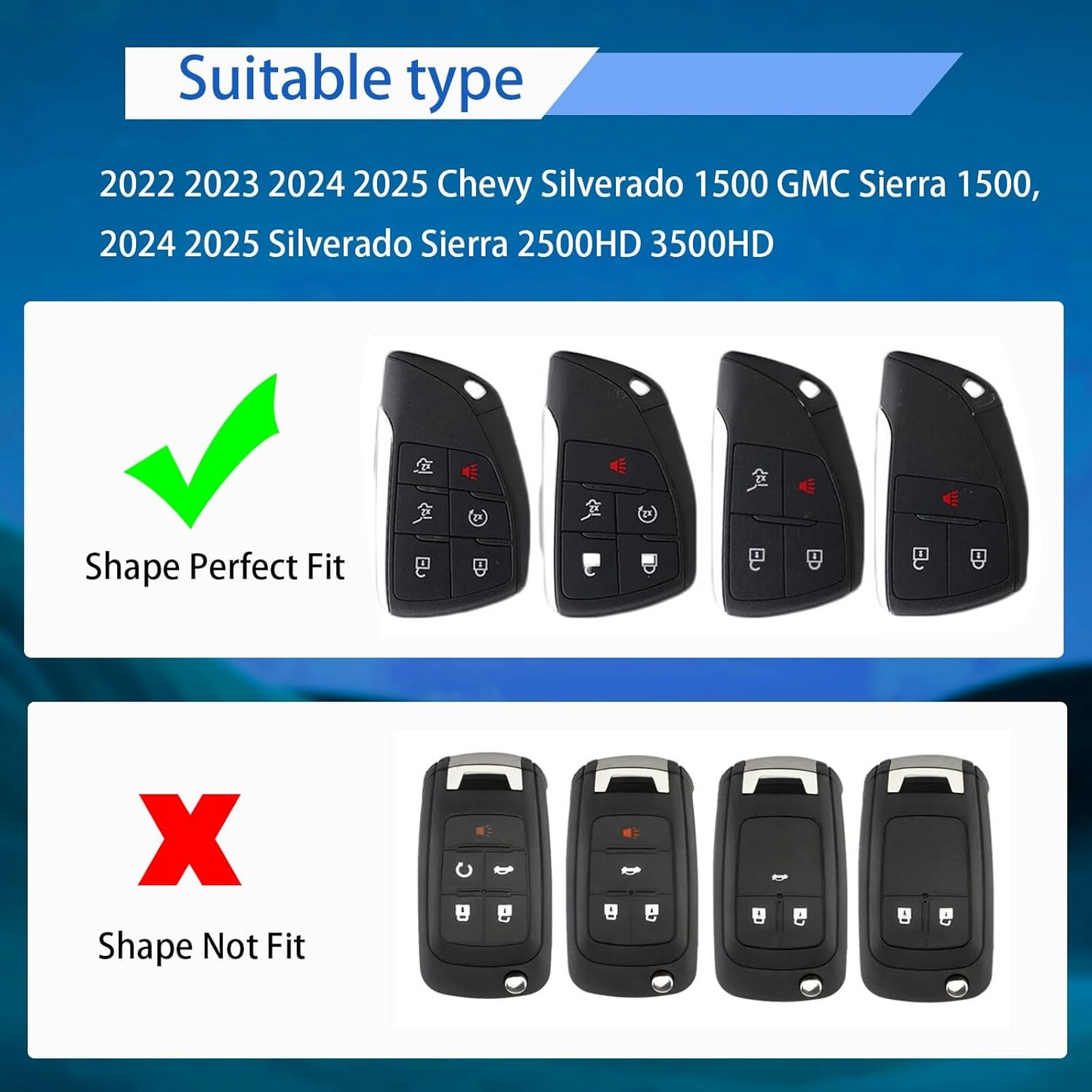 Key Fob Case Cover 5-Button Compatible with GMC Remote Fob Case Metal Shell with Key Chain Protector Key Case Shell with Keychain
