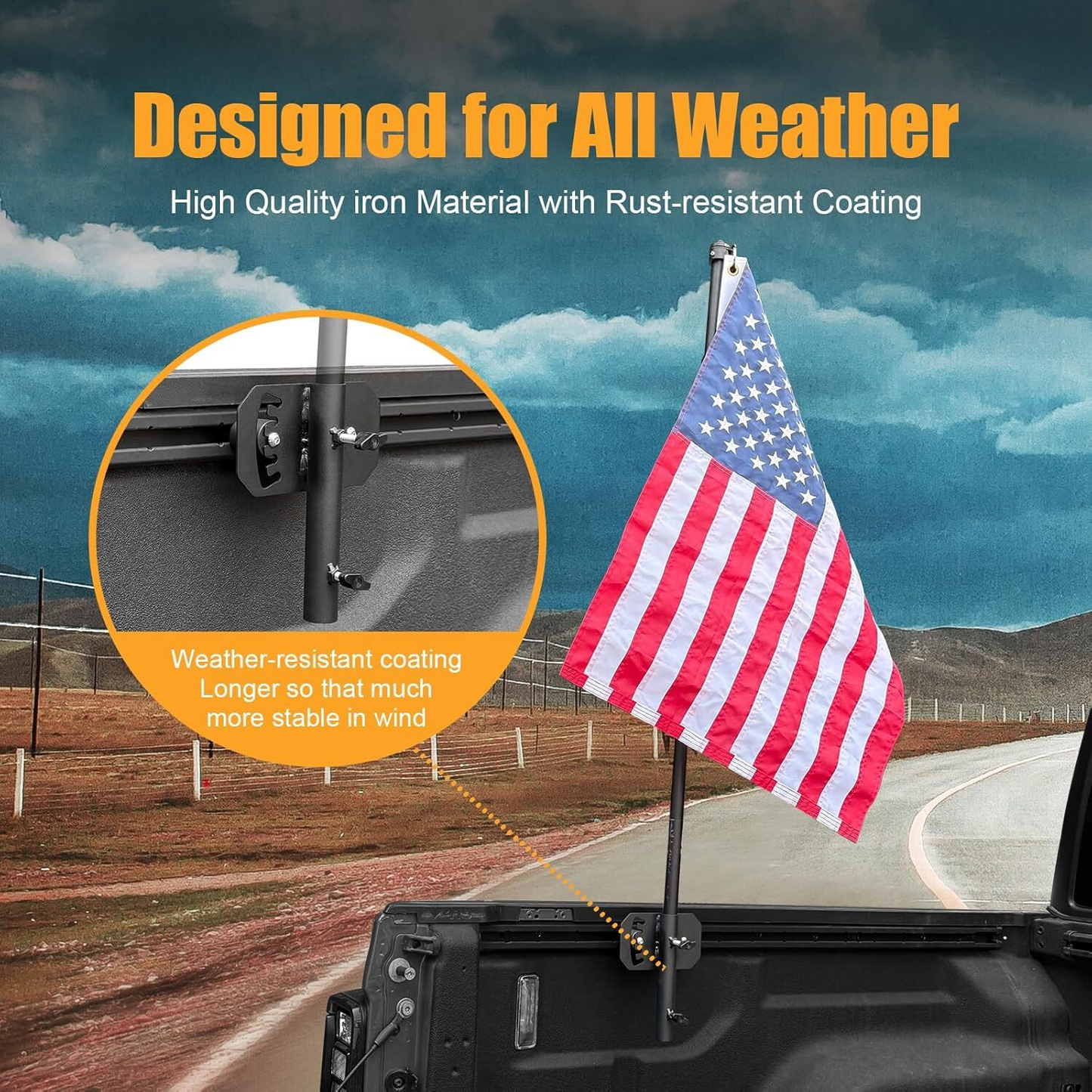 Truck Bed Flag Pole Mount Compatible with 2020-2024 Jeep Wrangler Gladiator JT & Tacoma Bed Rail Flag Pole Holder Fits Up to 1.12 Inch Diameter Flagpole