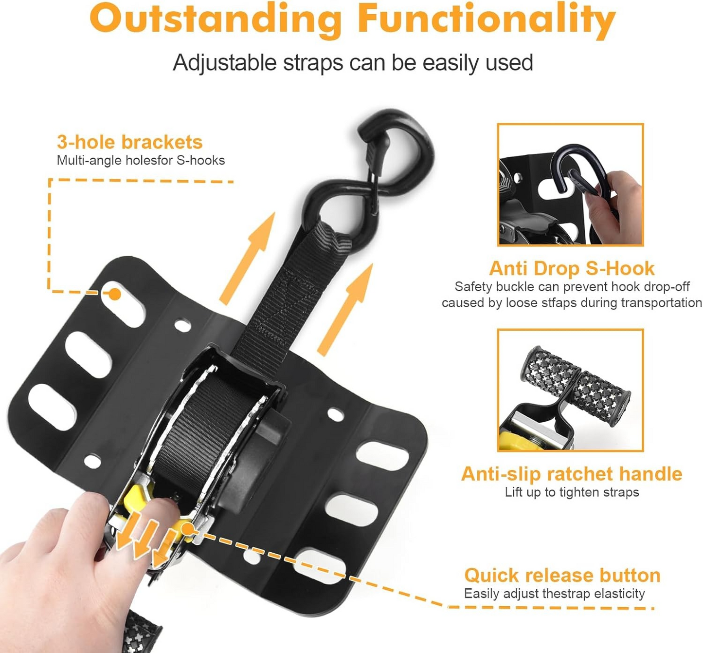 Retractable Ratchet Straps Compatible with 2015-2025 Ford F150 Retractable Tie Down Straps Self Retracting Tie Down with Boxlink Plates Mounted Brackets