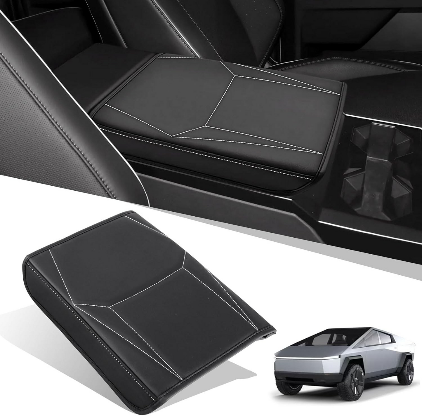 MAIKER Center Console Cover, Upgraded Microfiber Leather Car Armrest Cover Compatible with Tesla Cybertruck 2023 2024 (Black)