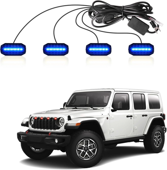 MAIKER RGB LED Grille Lights Compatible with 2024-2025 Jeep Wrangler JL JLU JT Original Factory Grille, 4PCS RGB Adjustable Atmosphere Exterior Grill Lights Remote APP Control