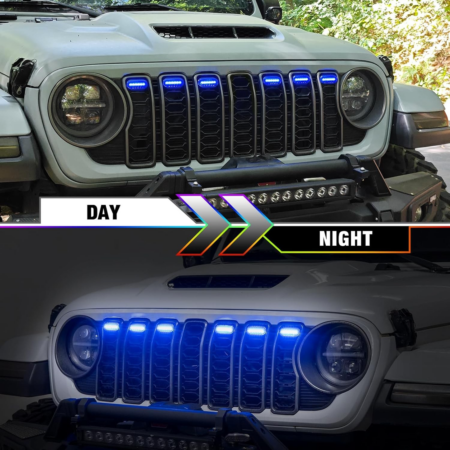 MAIKER RGB LED Grille Lights Compatible with 2024-2025 Jeep Wrangler JL JLU JT Original Factory Grille, 6PCS RGB Adjustable Atmosphere Exterior Grill Lights Remote APP Control