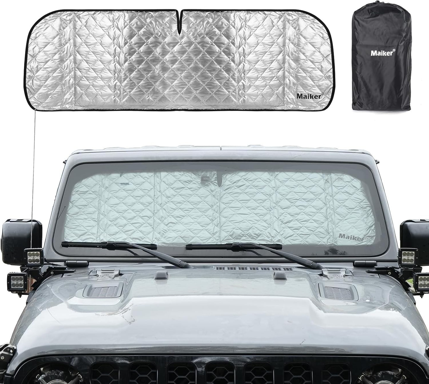 6-Layer Windshield Sun Shade Compatible with 2007-2018 Jeep Wrangler JK 2018-2025 Jeep Wrangler JL JLU & 2020-2025 Gladiator JT, Heat Shield Sun Visor for UV Ray, Foldable Windshield Cover Sun Shade with Storage Bag