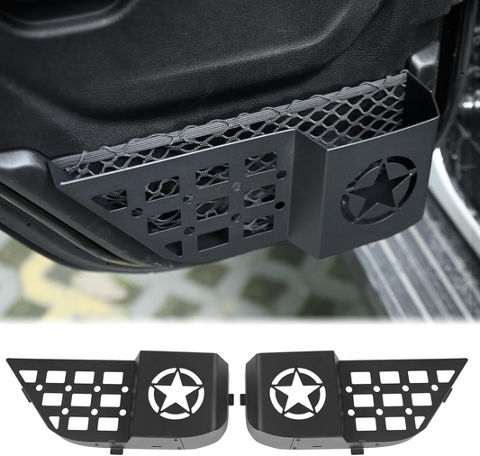 FUNY Rear door storage box Compatible with 2018-2025 Jeep Wrangler JL JLU & Gladiator JT, Door Side Insert Organizer Box Metal Door Net Pocket ReplacementDoor Organizer Panel, 2PCs