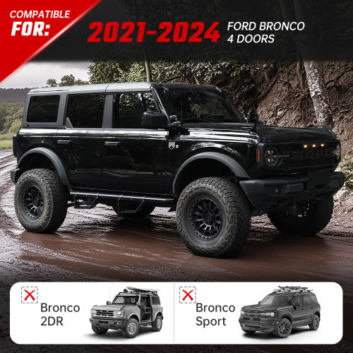 Running Boards Compatible with Ford Bronco 4 DoorS 2021-2024 (NOT Fit for Sport), Two Stairs Side Steps Fit for Bronco, Anti-Slip Drop Down Rock Sliders Step Bars Black