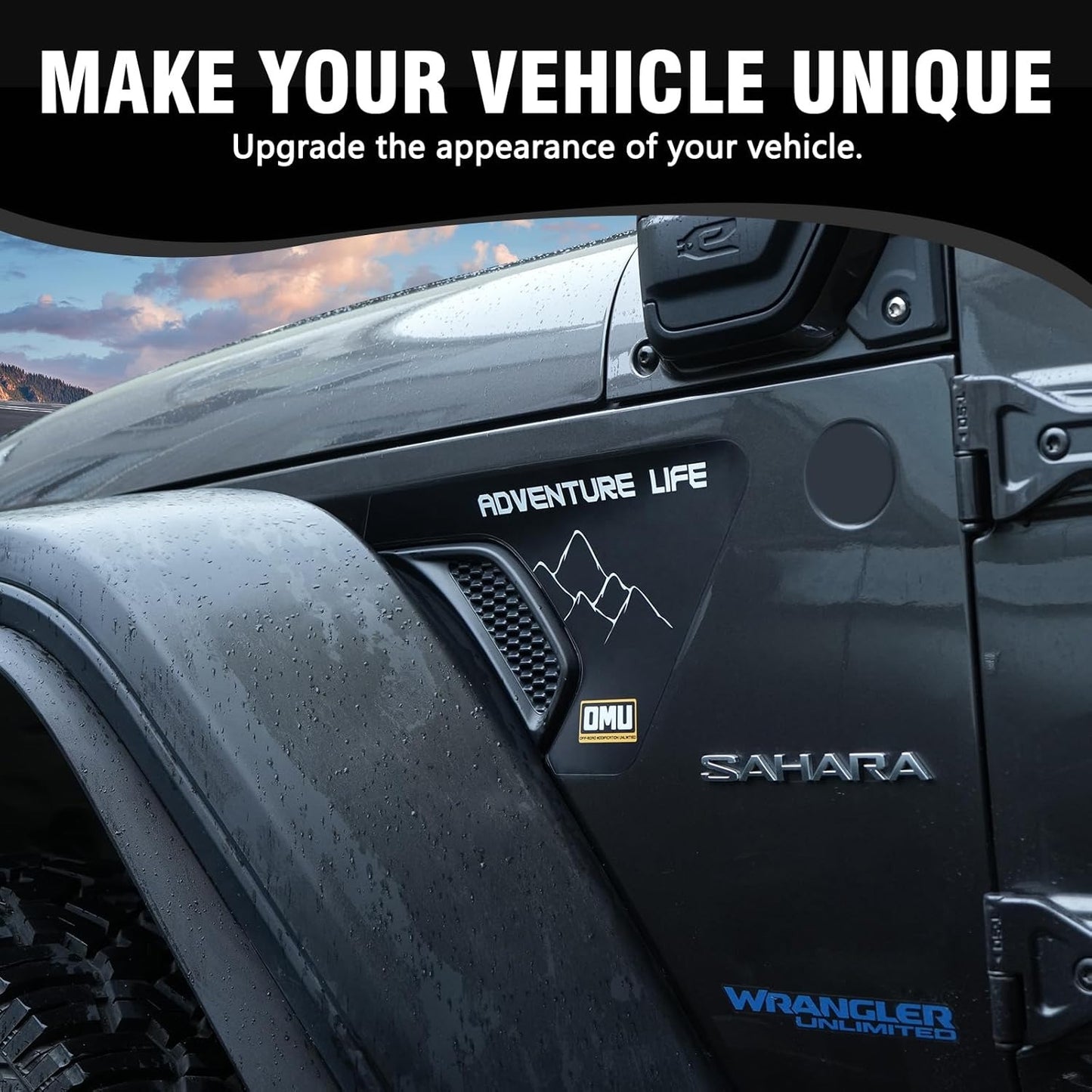 OMU Fender car Stickers for 2018-2024 Jeep Wrangler JL & 2020-2024 Gladiator JT, Vent Stickers Mountain Pattern Decals, Durable Exterior Accessories for Off - Road Style Enhancement