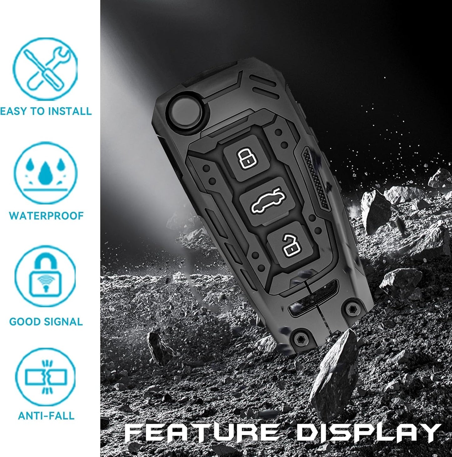 Metal Key Fob Case, Zinc Alloy Keyring Compatible with Audi A1 A3 A4 A6 S3 S4 S6 Q3 Q5 Q7 TT RS4 RS6 R8 Car Key Case