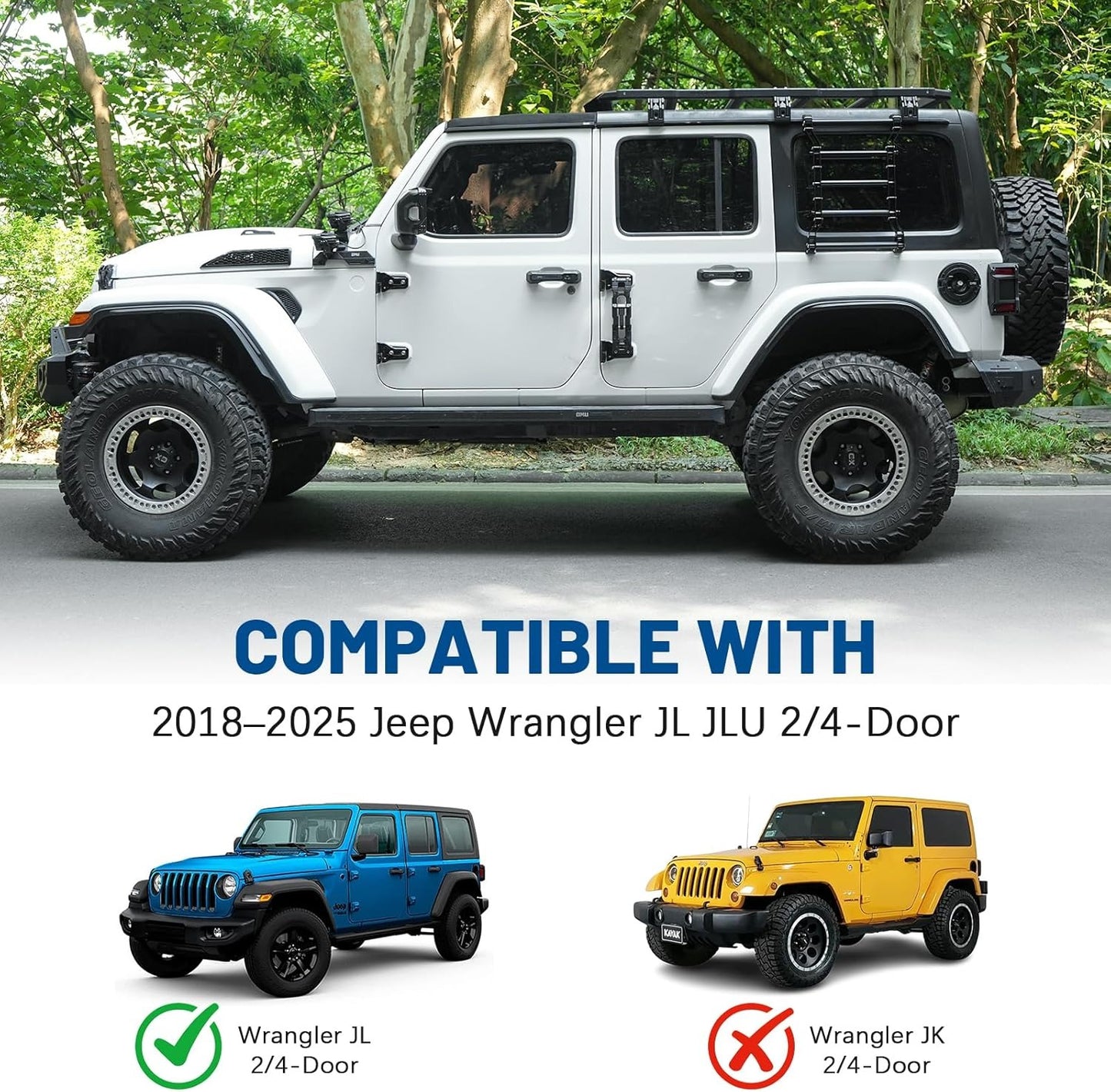 Rear Window Ladder Compatible with 2018-2025 Jeep Wrangler JL JLU 2/4 Door Luggage Ladder Rack Multifunctional Flank Kit, No-Drill Installation