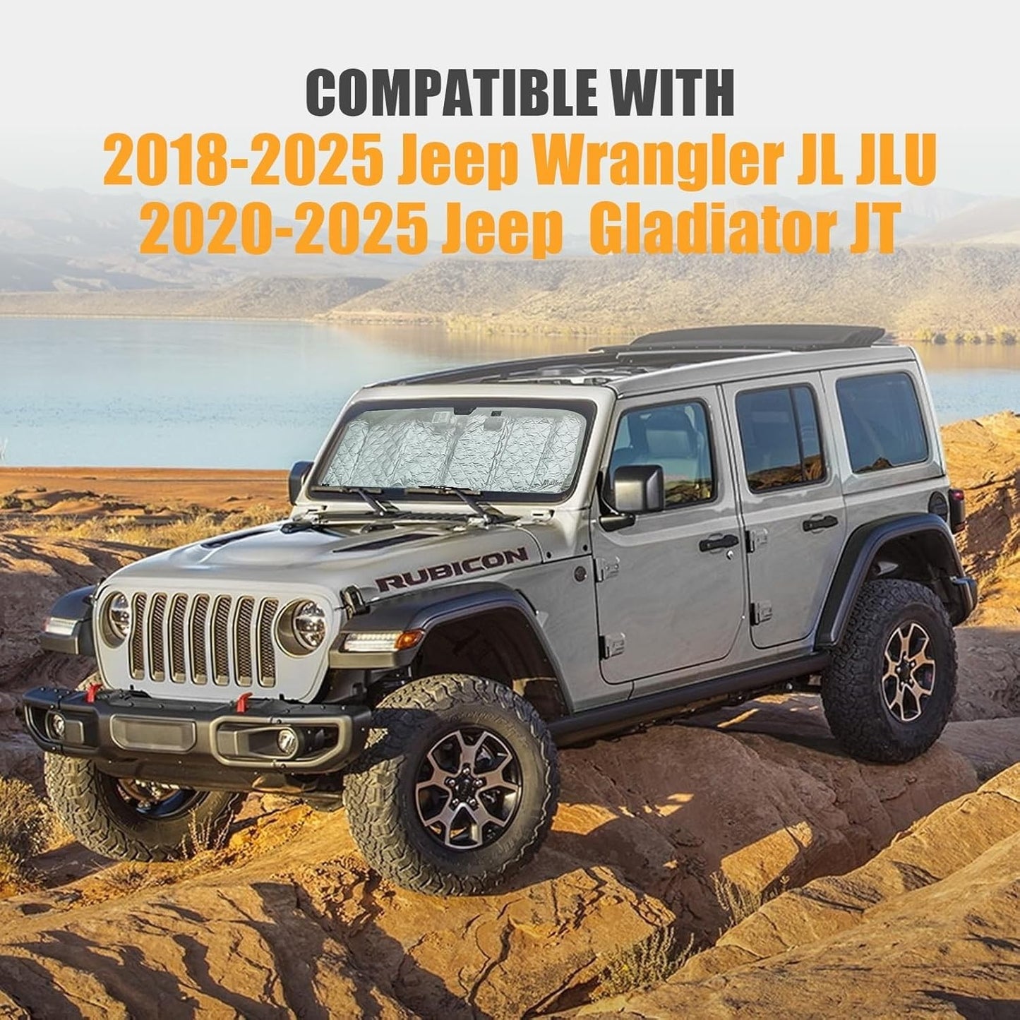 6-Layer Windshield Sun Shade Compatible with 2007-2018 Jeep Wrangler JK 2018-2025 Jeep Wrangler JL JLU & 2020-2025 Gladiator JT, Heat Shield Sun Visor for UV Ray, Foldable Windshield Cover Sun Shade with Storage Bag