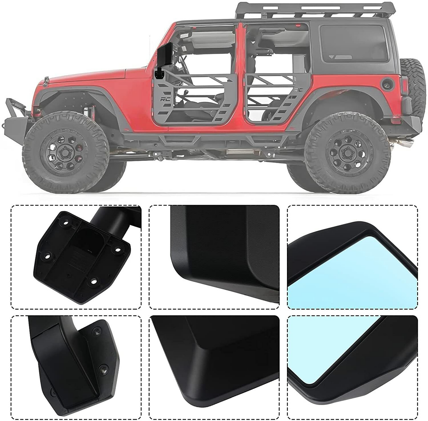 MAIKER Mirrors for Half Doors Fits with tubular doors Side View Mirror Reflection Mirrors Compatible with 2007-2025 Jeep Wrangler JK JL Gladiator JT & 1987-1995 Jeep Wrangler YJ