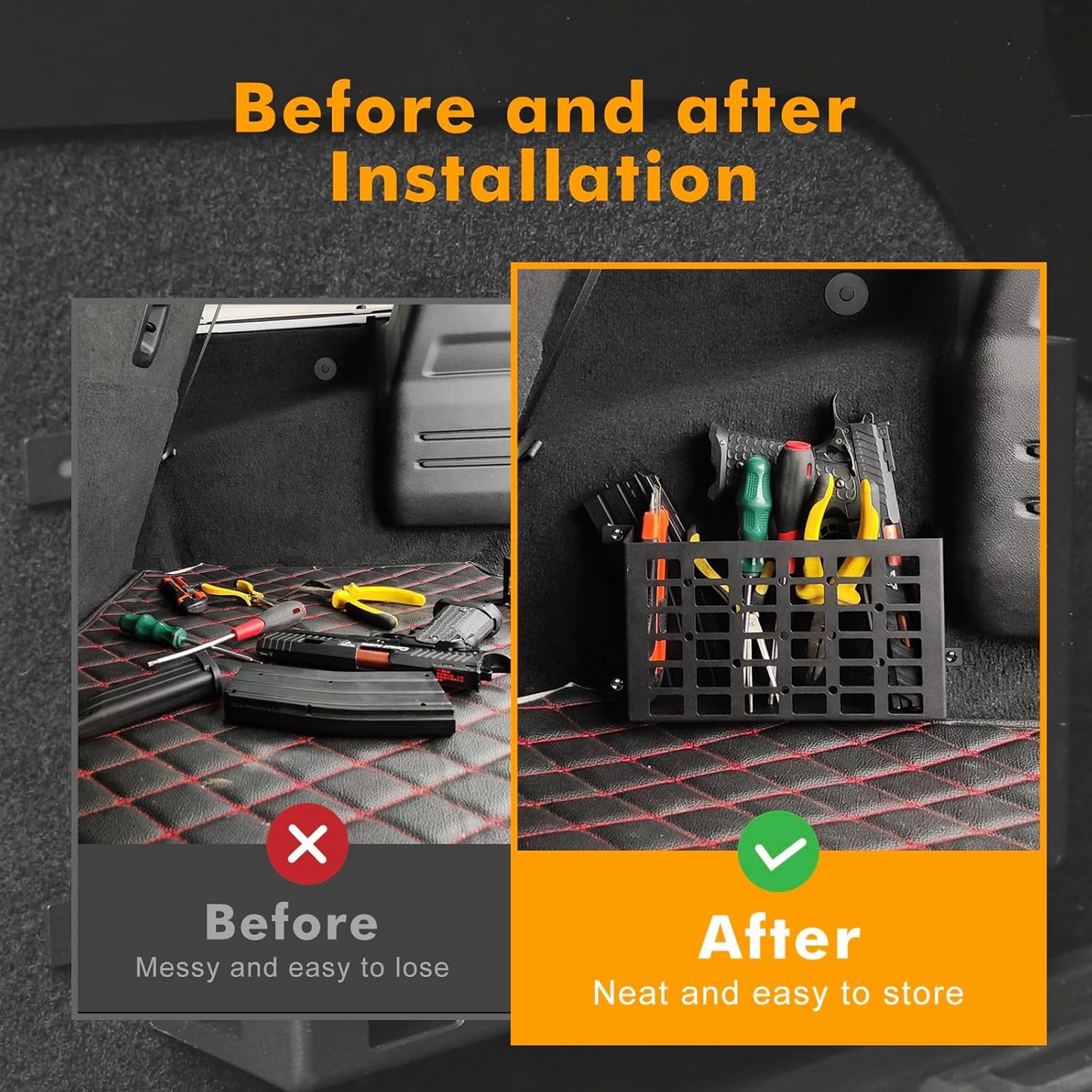 2 Pieces Universal Metal Car Storage Box, Small Cargo Pocket Molle Panel Frame Storage System, Storage Tray Basket for Car Truck RV Boat Home Storage, Black