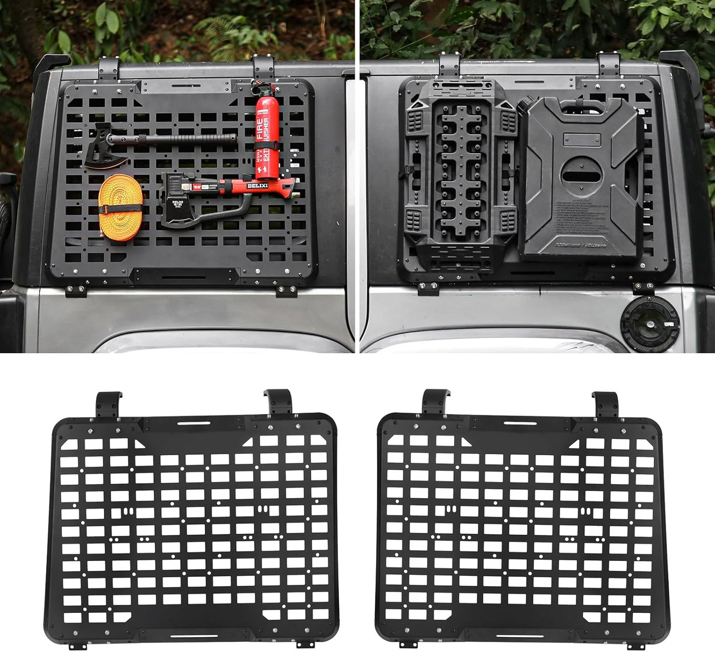 2 Pack Rear Window Molle Panel, Modular Storage Panel System Rear Window Protective Decoration Compatible with 2007-2018 Jeep Wrangler JK 4 Doors-Aluminum Alloy (Driver Side and Passenger Side)
