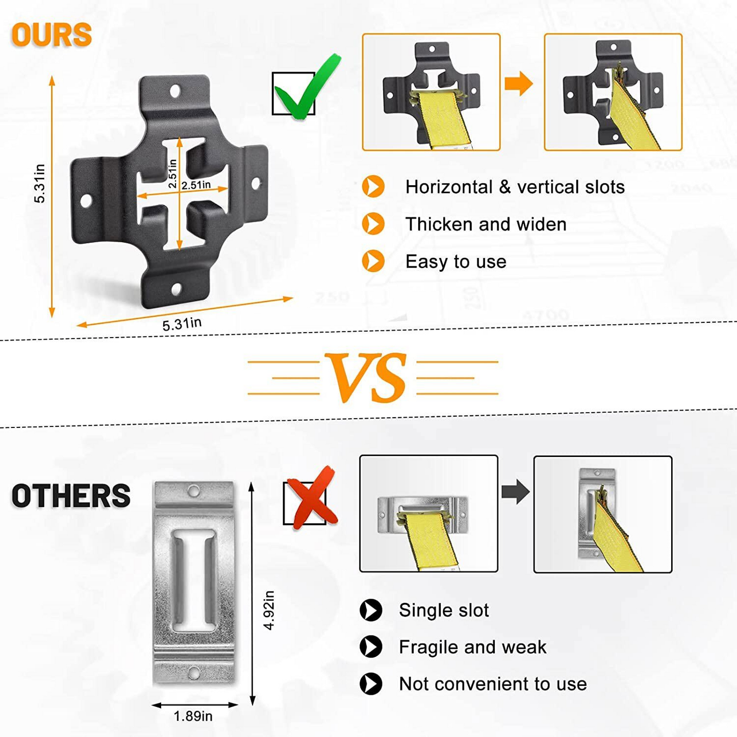 MAIKER 4 E-Track Tie Down Mini Trailer Plates Heavy Duty Black Steel with Horizontal & Vertical Slots for for E-Track Ratchet/Cam Straps Trucks Vans Trailers Boats Pickups