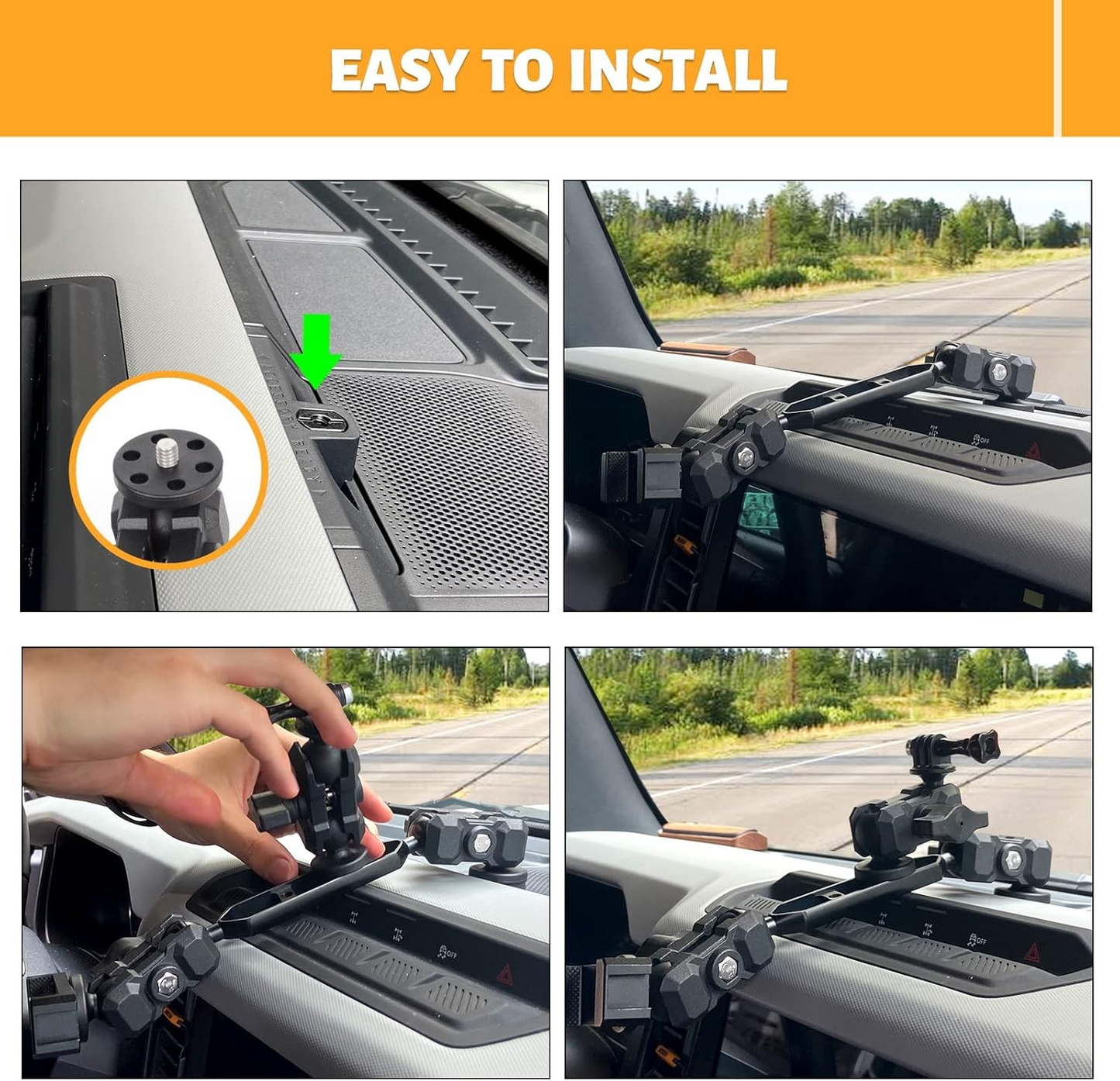 Maiker Dashboard Phone Holder Mount, Anti-Shake Stabilizer Custom Adjustable Cell Phone Holder for Ford Bronco Accessories 2021 2022 2023