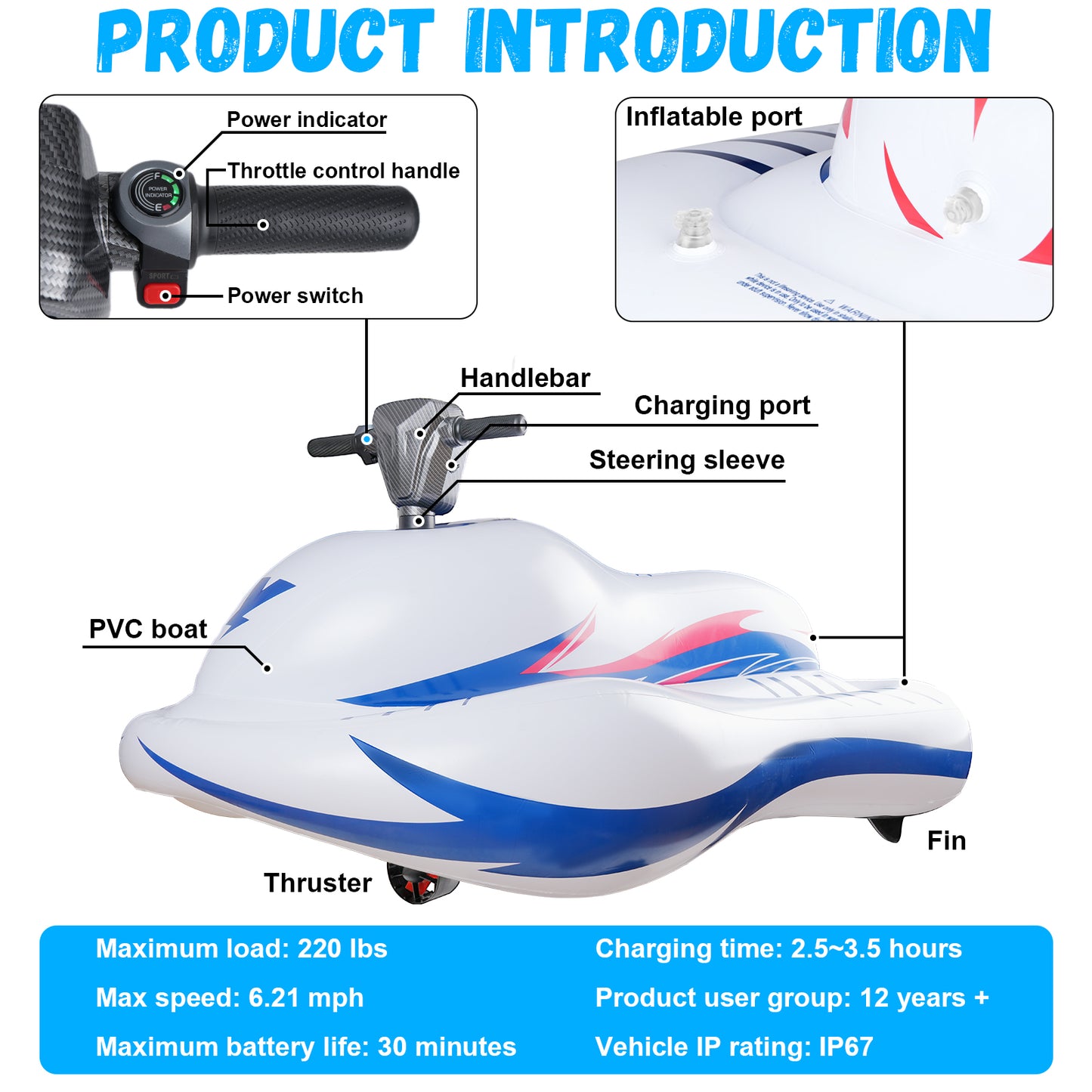 Lightweight Inflatable Electric Jet Ski for Lakes & Beaches Outdoor Swimming Poor Supply