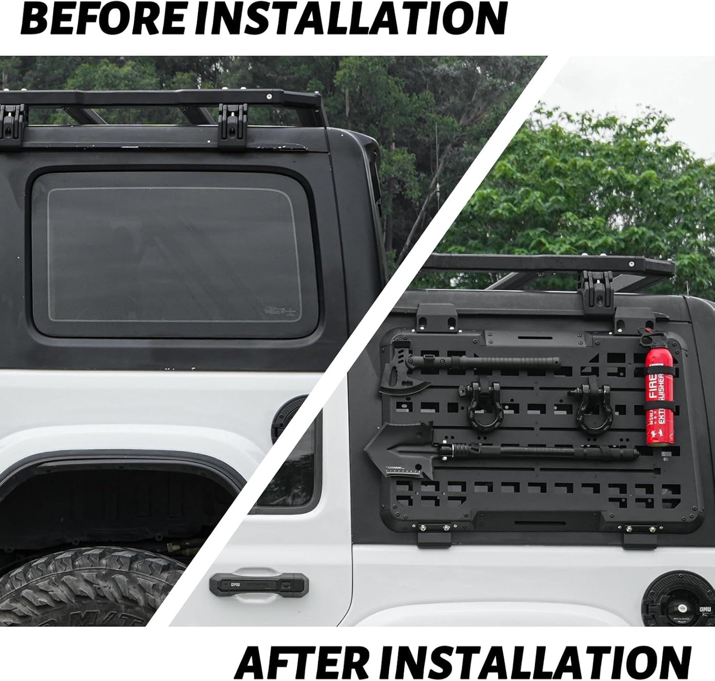 Multifunctional Rear Window Molle Storage Panel Flank Kit, Heavy Duty Protective Decoration Compatible with 2018-2024 Jeep Wrangler JL 4-Door, Compatible with Driver Side
