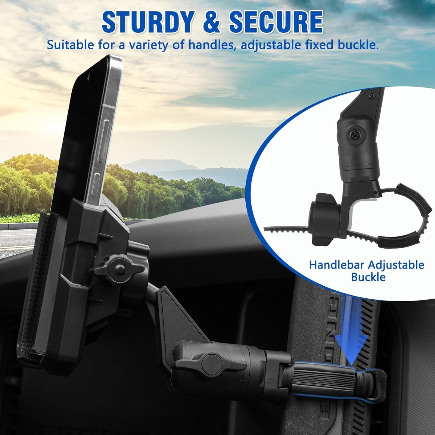 A Pillar Grab Handle Phone Mount Adjustable Direction Mobile Phone Holder Compatible with Jeep/Bronco/F-150/F-250/F-350/Chevrolet Silverado/GMC Sierra/Dodge Ram/Land Cruiser Fit for iPhone 14 15 16