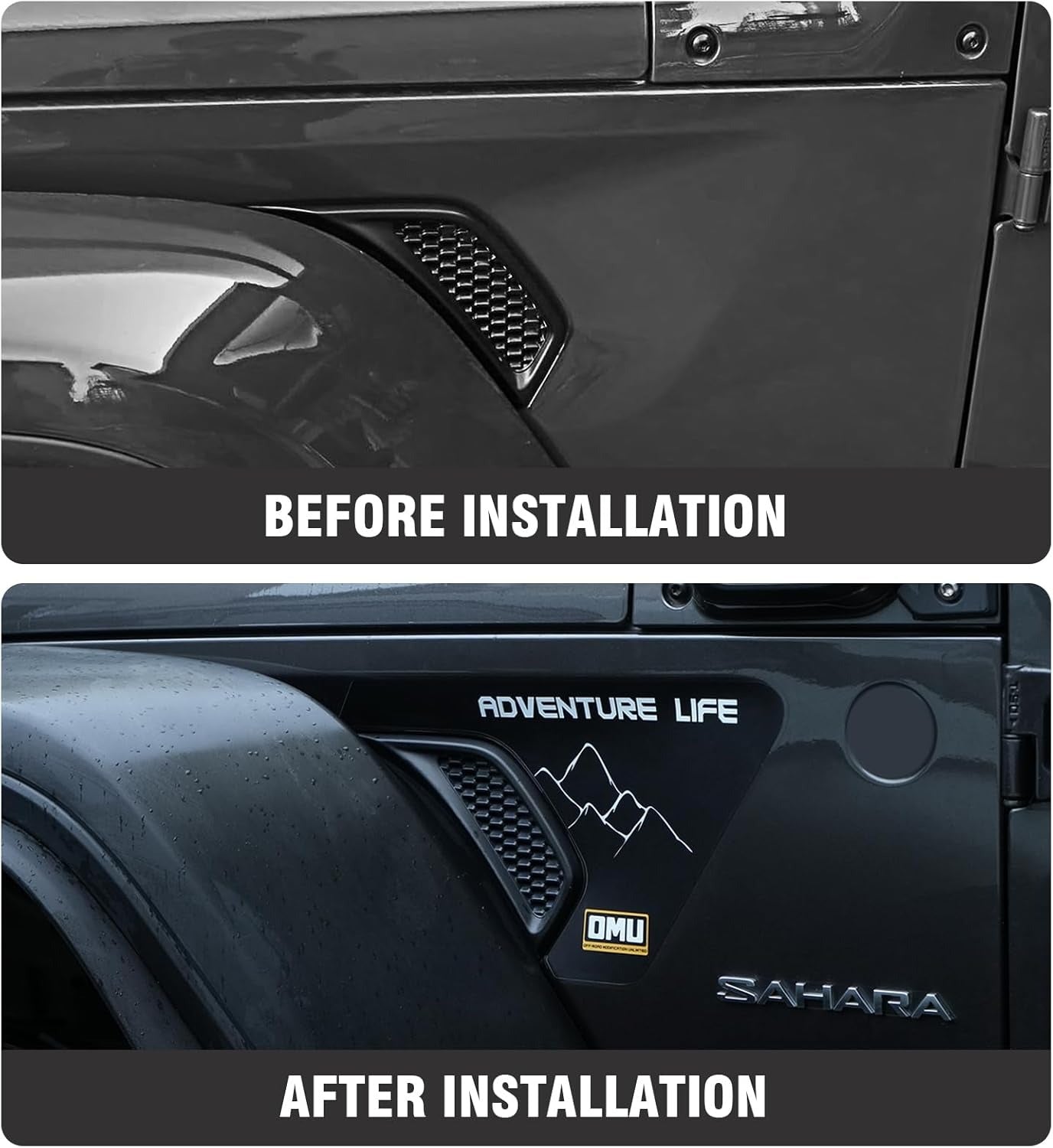 OMU Fender car Stickers for 2018-2024 Jeep Wrangler JL & 2020-2024 Gladiator JT, Vent Stickers Mountain Pattern Decals, Durable Exterior Accessories for Off - Road Style Enhancement