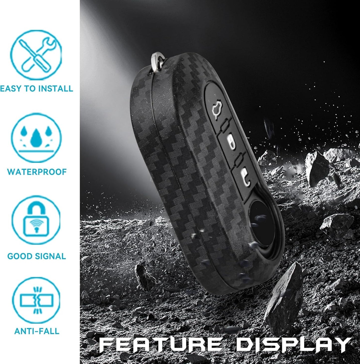 Carbon Fibre Key Case Suitable for Fiat 500 Punto Panda 3 Buttons Black Key Case Key Fob Cover, d'Alene to