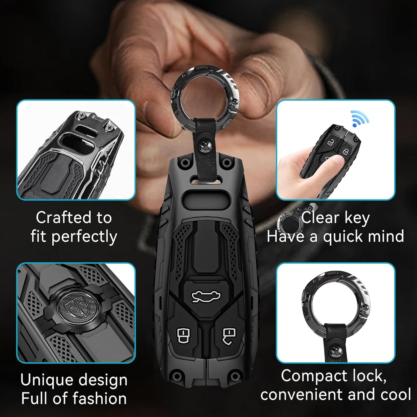 Metal Key Fob Case, Zinc Alloy Keyring Compatible with Audi A4 A4L A5 A6 A7 A8 Q5 Q7 R8 RS Q3 RS4 RS5 RS7 S4 S5 S6 S7 S8 SQ5 SQ7 TT TTS TT-RS