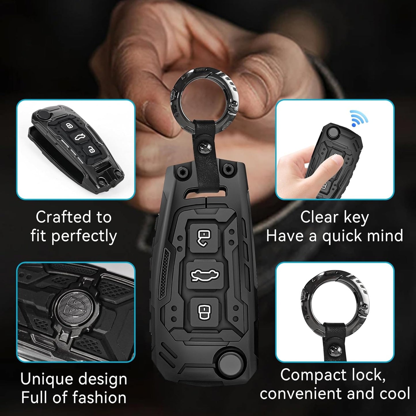 Metal Key Fob Case, Zinc Alloy Keyring Compatible with Audi A1 A3 A4 A6 S3 S4 S6 Q3 Q5 Q7 TT RS4 RS6 R8 Car Key Case
