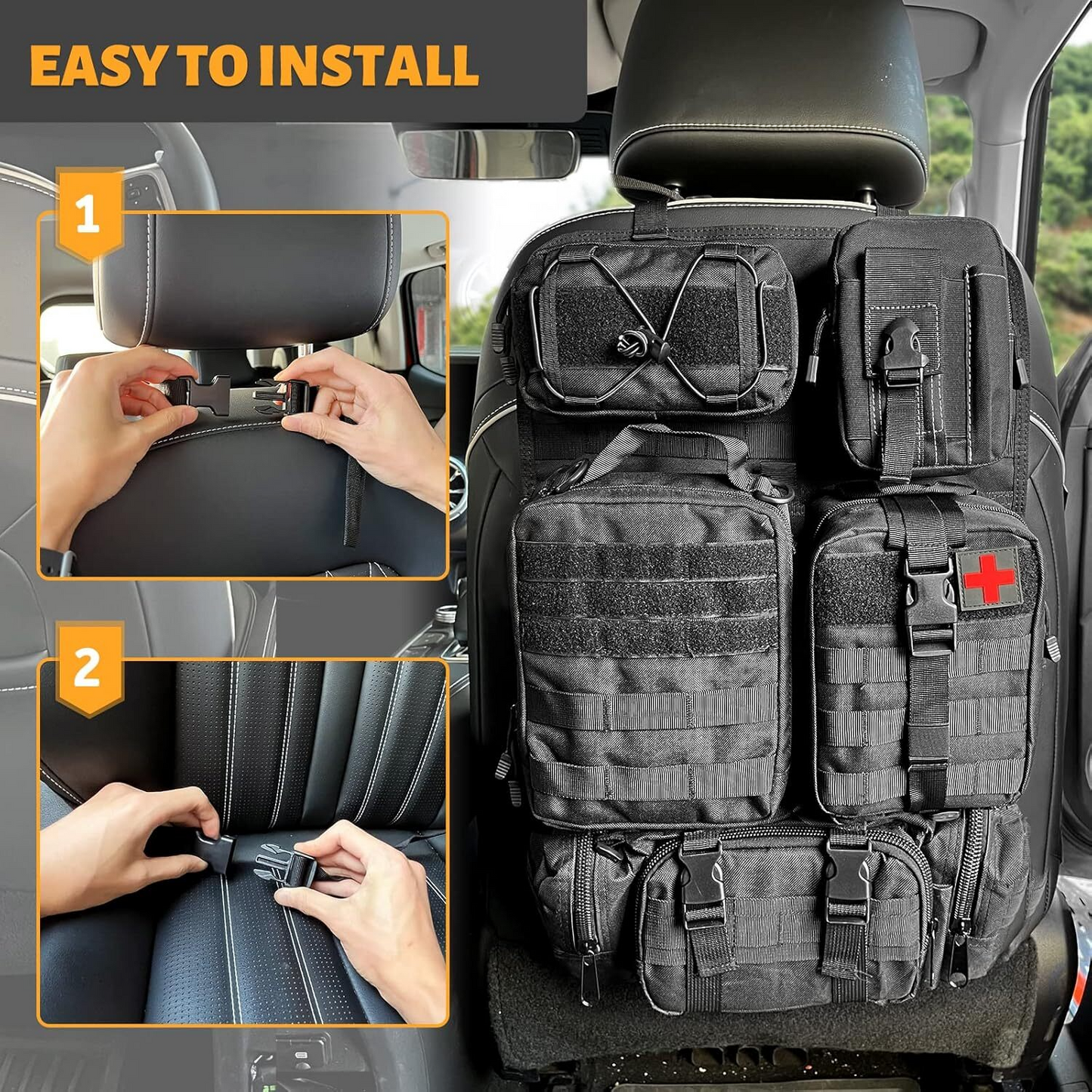 MAIKER Tactical Car Seat Back Organizer, Upgrade Tactical Vehicle Panel Organizer with 5 Detachable Molle Pouch, Universal fits for Most of Vehicle