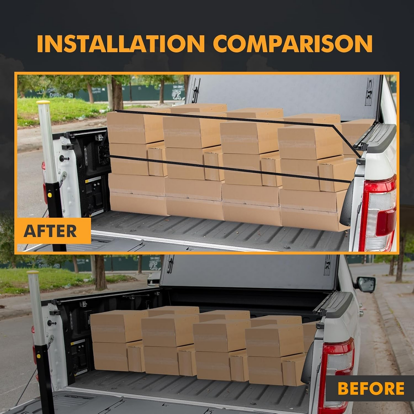 Retractable Ratchet Straps Compatible with 2015-2025 Ford F150 Retractable Tie Down Straps Self Retracting Tie Down with Boxlink Plates Mounted Brackets