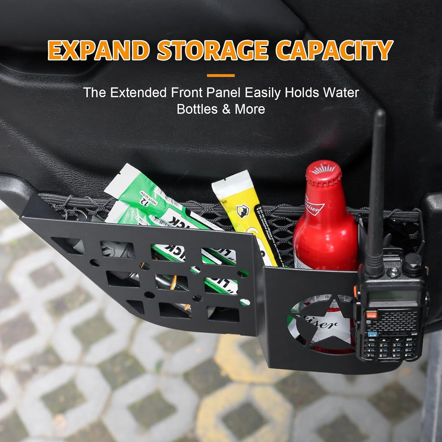 FUNY Rear door storage box Compatible with 2018-2025 Jeep Wrangler JL JLU & Gladiator JT, Door Side Insert Organizer Box Metal Door Net Pocket ReplacementDoor Organizer Panel, 2PCs
