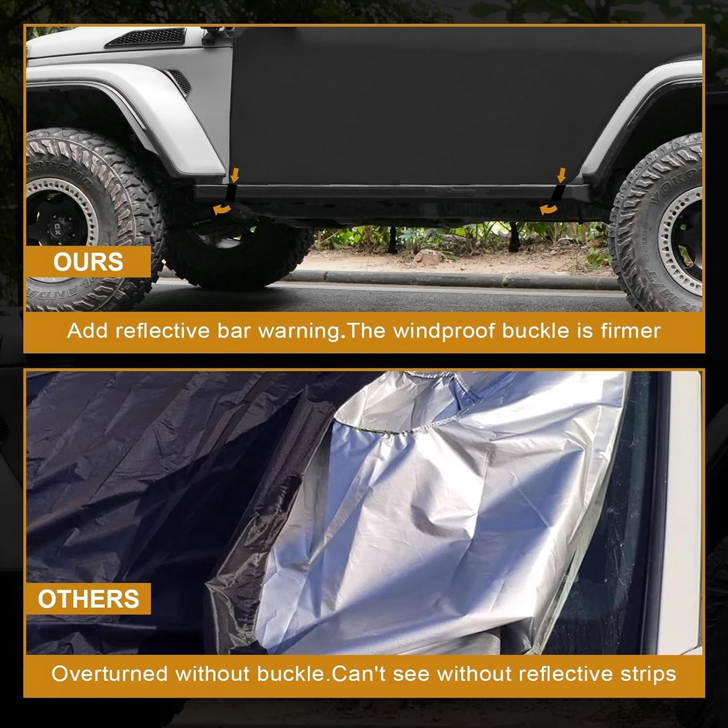 Cab Cover 600D Oxford Windproof Sunshade Cover for 2007-2024 Jeep Wrangler JK JL 4 Door, 6-Layer Protection Frost Wiper & Mirror Covers Protect from Sunshine, UV, Snow, Rain, Wind Black
