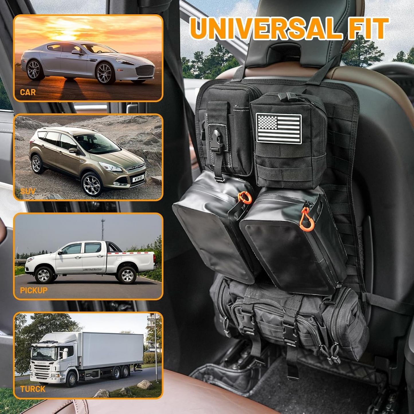 MAIKER Seat Tactical Bag with 2-piece Waterproof Bag Style 3-piece Universal Tactical Car Seat Back Organizer Vehicle Storage Bag with Multi-Pocket
