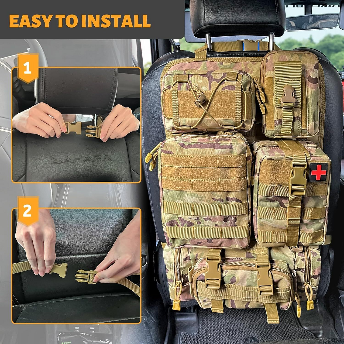 MAIKER Tactical Car Seat Back Organizer Upgrade Vehicle Panel Organizer with 5 Detachable Molle Pouch, Universal fits for Most of Vehicle