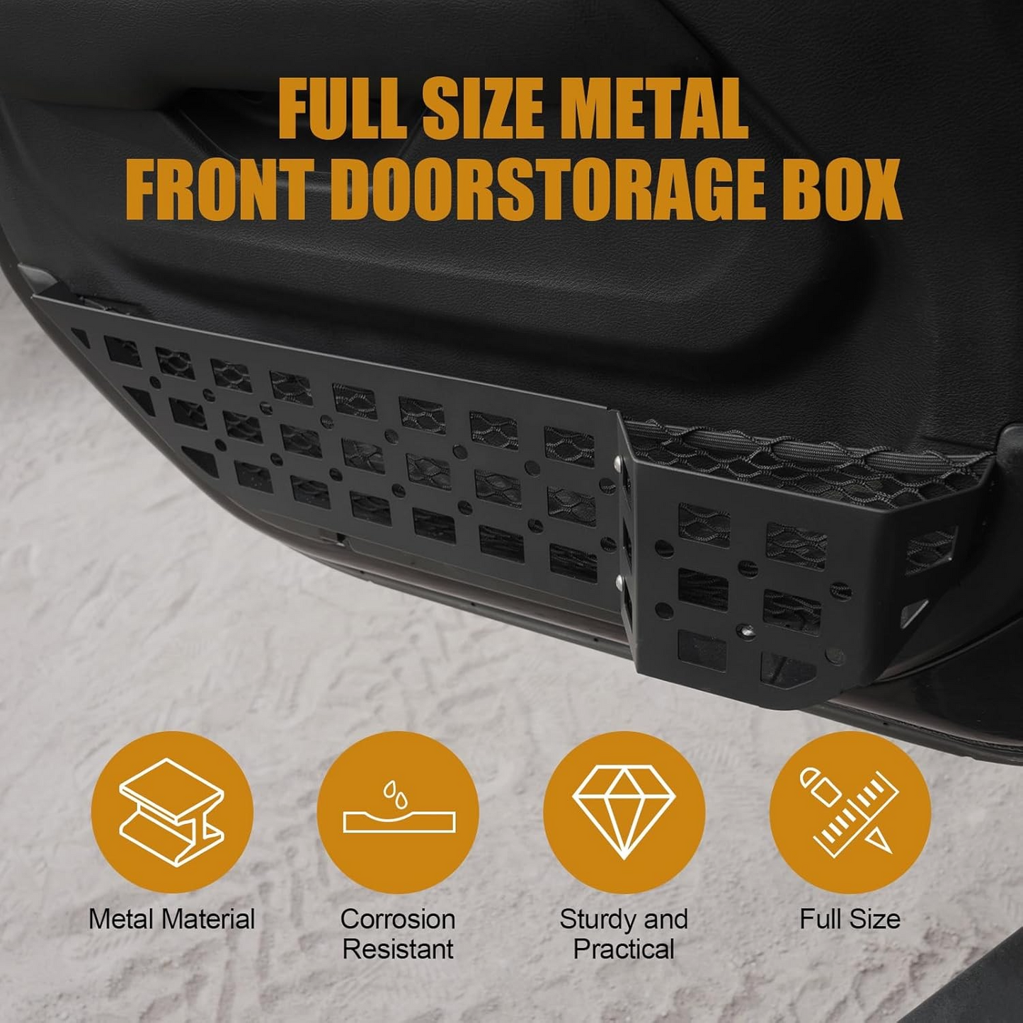 Guina Front Door Organizer Tray and Storage Box Compatible with Jeep Wrangler JL JLU 4XE 2018-2025 & Gladiator JT 2020-2025 Accessories | Aluminum Door Side Insert Organizer with Tactical Design