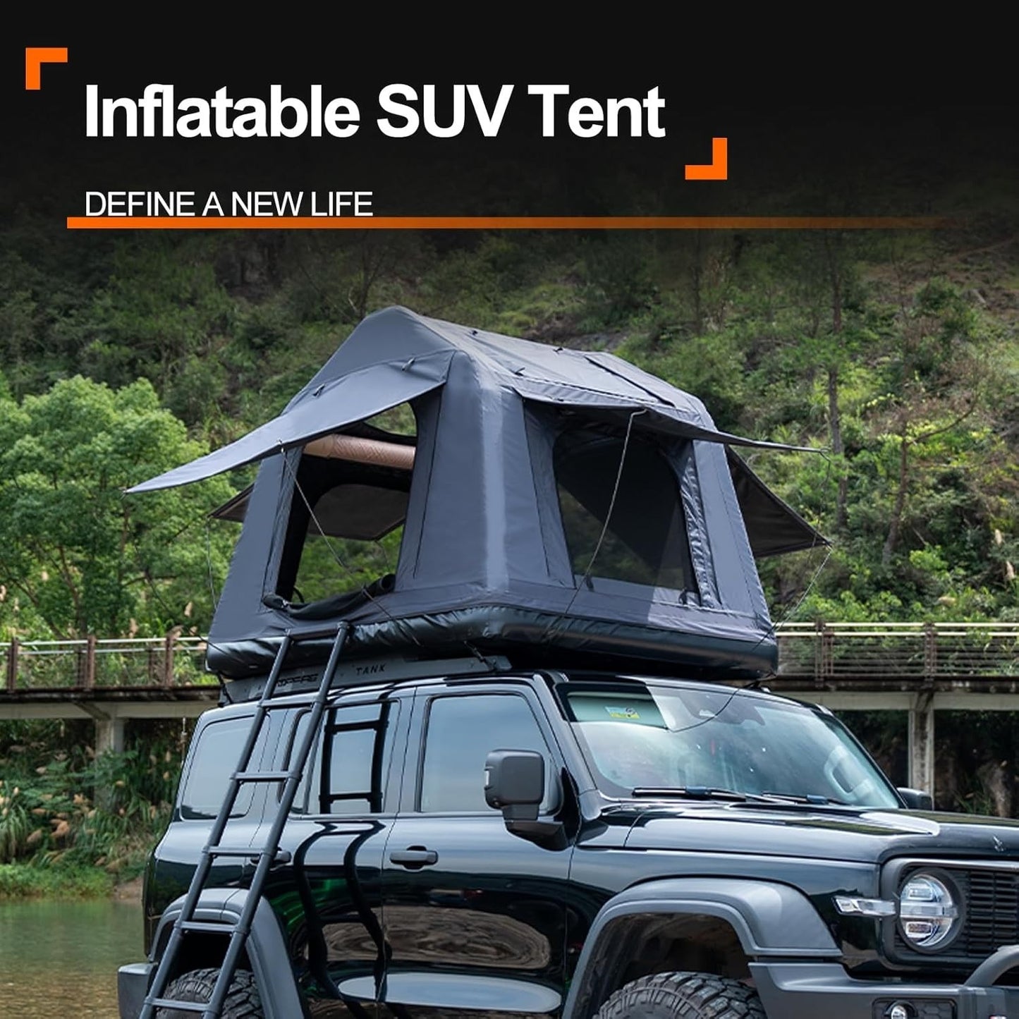 3-in-1 Roof Tent, Land & Water Camping Tent, Inflatable Waterproof Roof Tent Suitable for SUV, Truck, Jeep, Off-Road Vehicle, Thickening Windproof 2-3 People Tent with Paddle, Ladder, Hand Pumps, Rod