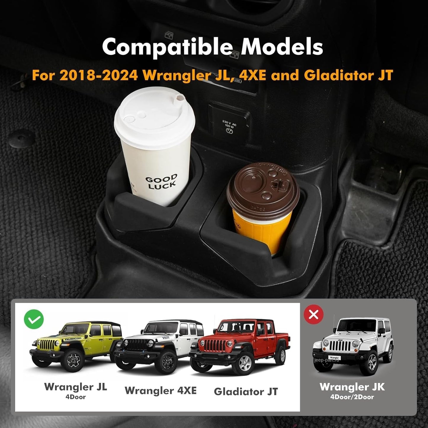 Rear Cup Holder Coaster Compatible with 2018-2024 Jeep Wrangler JL JLU 4XE & 2020-2024 Gladiator JT 4 Door, Silicone Cup Holder Mat Pad Insert CupHolder Liner