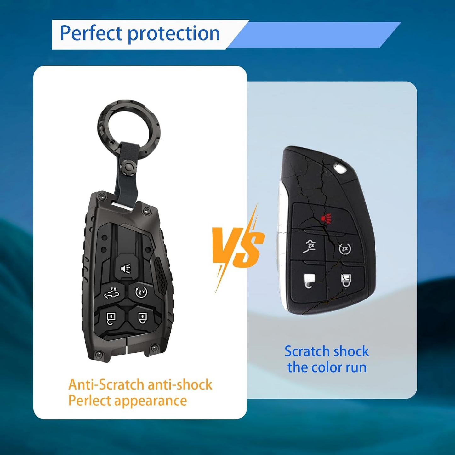 Key Fob Case Cover 5-Button Compatible with GMC Remote Fob Case Metal Shell with Key Chain Protector Key Case Shell with Keychain