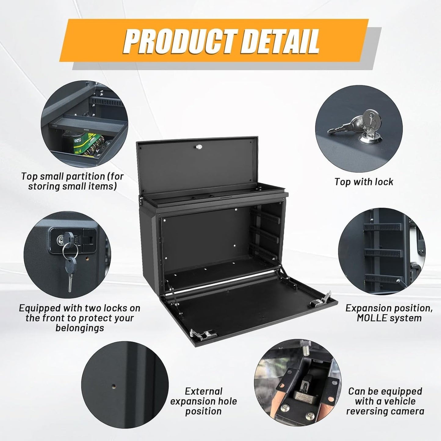 Wrangler Tailgate Table Storage Lock Box Compatible with Jeep Wrangler 2007-2017 JK & 2018-2024 JL 4 Doors, Multifunctional Cargo Rack Shelf Storage Bin Camping Desk
