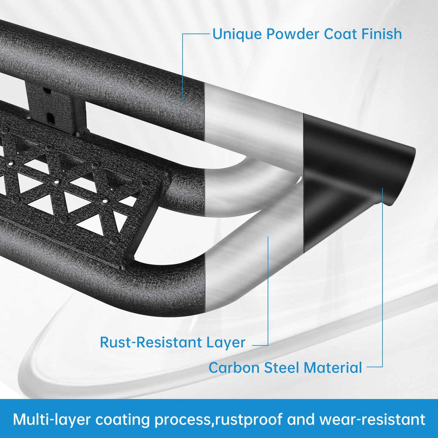 Coated Black Carbon 6-Inch 2-Stairs Side Step Rails Step Bars Steel Nerf Bars Running Boards Compatible with Jeep Wrangler JL 4 Doors 2018-2025 For Off-Road Protection Direct Bolt-On Installation