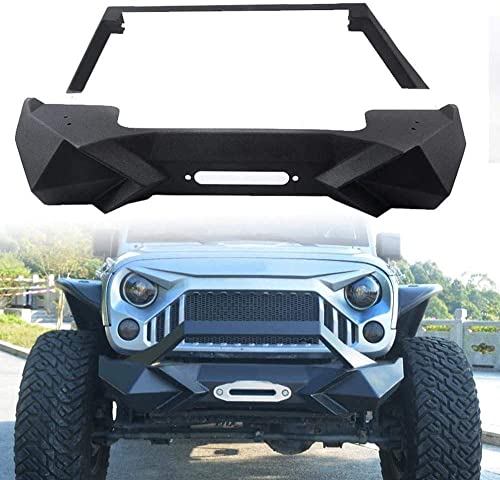 X Style Front Bumper with Winch Plate Compatible with Wrangler JK (2007-2018) Heavy Duty Black Textured Manganese Steel Construction