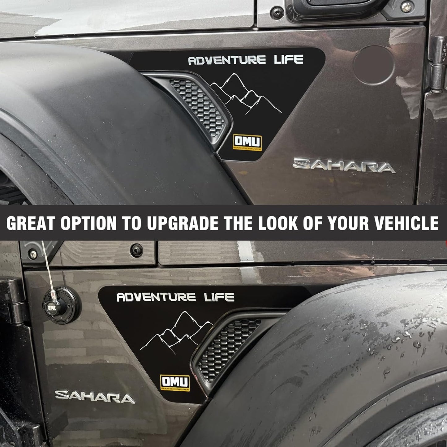 OMU Fender car Stickers for 2018-2024 Jeep Wrangler JL & 2020-2024 Gladiator JT, Vent Stickers Mountain Pattern Decals, Durable Exterior Accessories for Off - Road Style Enhancement