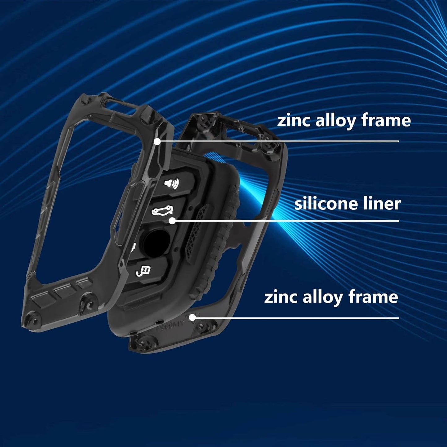 Metal Keychain Case Fit for BMW F20 G20 G30 X1 X3 X4 X5 G05 X64 Zinc Alloy and Silicone Remote Key Protector with Key Fob 4 Keys Vacuum Black (Style A)