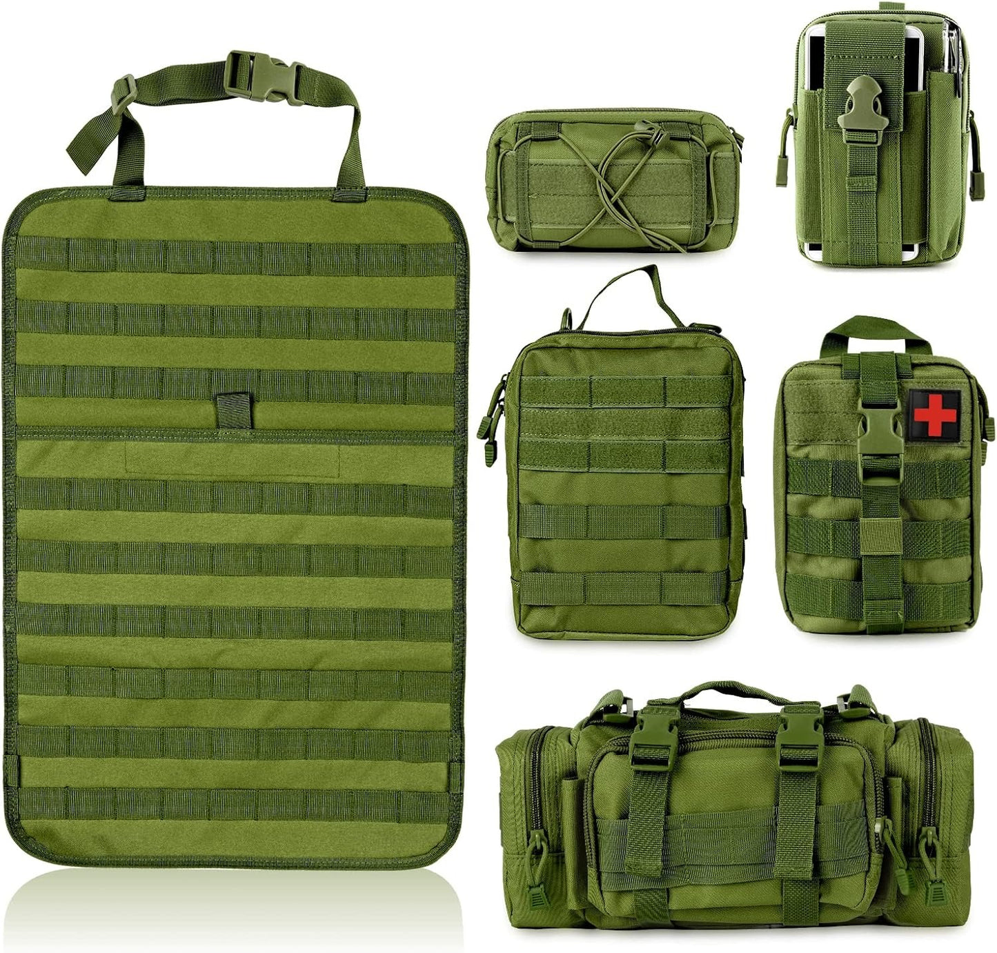 MAIKER Tactical Car Seat Back Organizer, Upgrade Tactical Vehicle Panel Organizer with 5 Detachable Molle Pouch, Universal fits for Most of Vehicle(Army green)