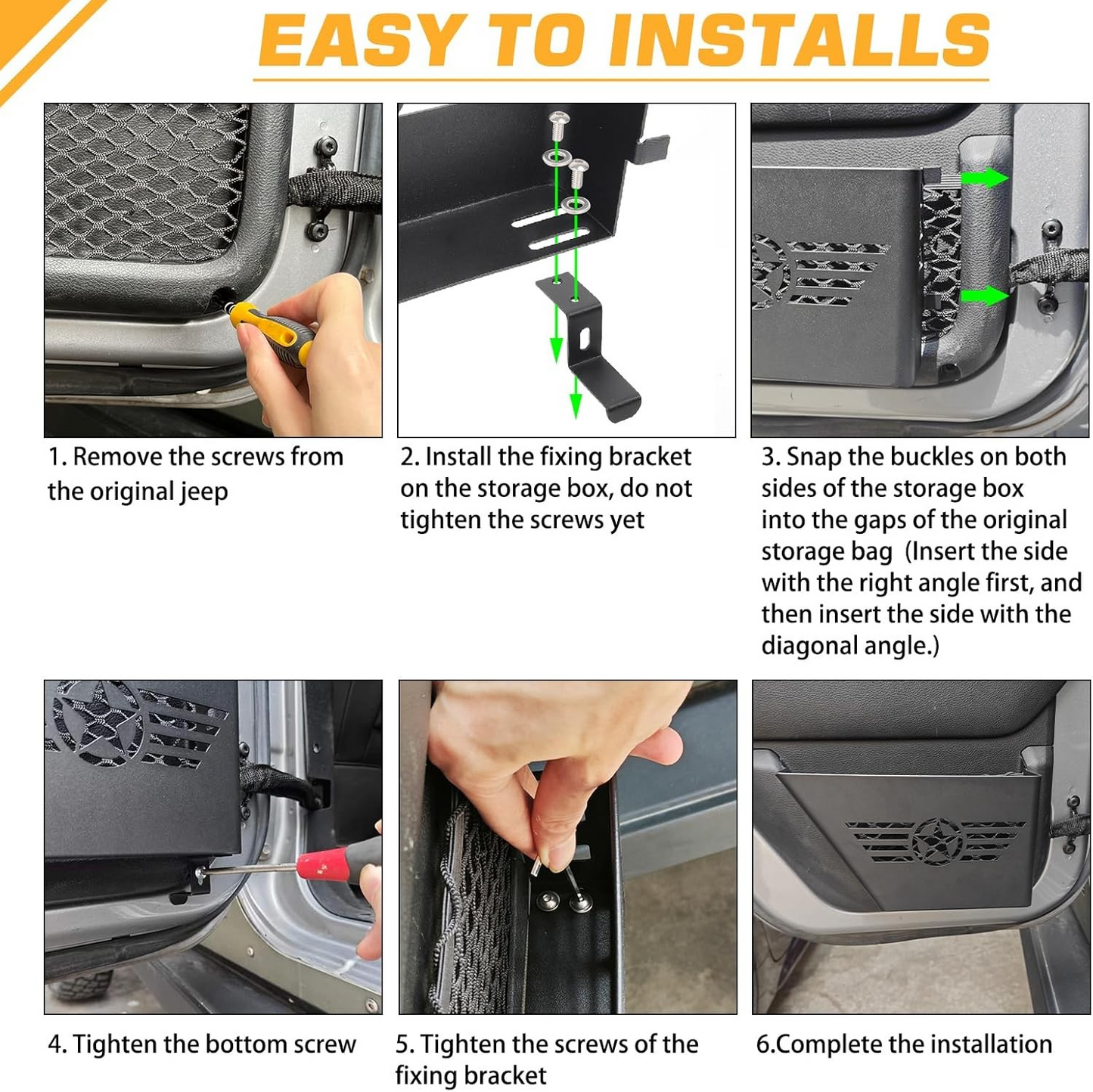FUNY Metal Rear Door Storage Box, Door Side Insert Organizer Box Pockets for 2007-2018 Jeep Wrangler JK JKU 4 Door 2pcs
