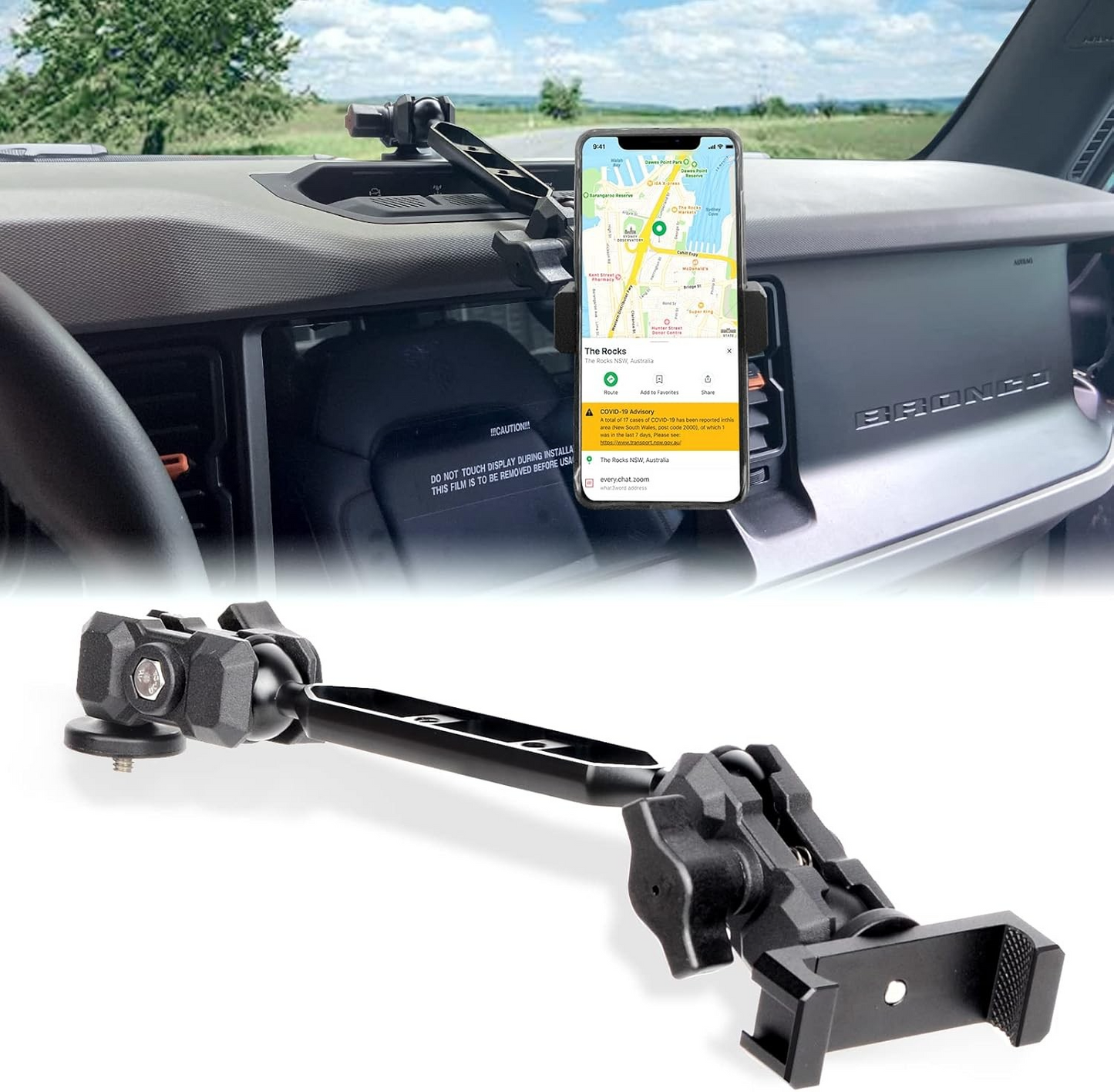 Maiker Dashboard Phone Holder Mount, Anti-Shake Stabilizer Custom Adjustable Cell Phone Holder for Ford Bronco Accessories 2021 2022 2023