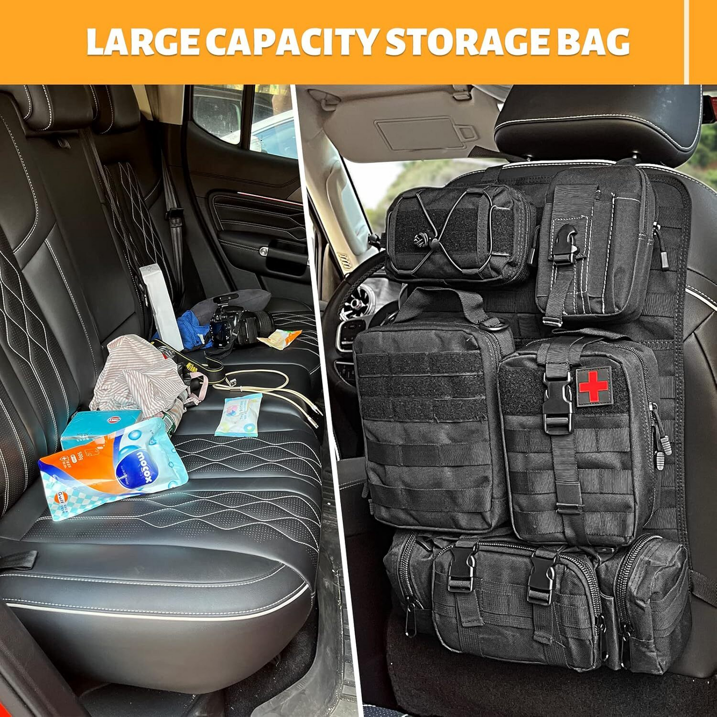 MAIKER Tactical Car Seat Back Organizer, Upgrade Tactical Vehicle Panel Organizer with 5 Detachable Molle Pouch, Universal fits for Most of Vehicle