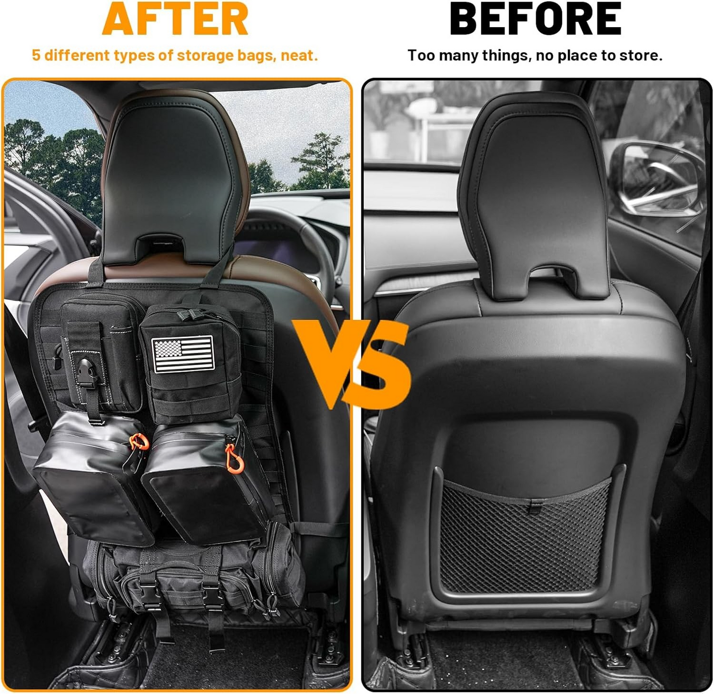 MAIKER Seat Tactical Bag with 2-piece Waterproof Bag Style 3-piece Universal Tactical Car Seat Back Organizer Vehicle Storage Bag with Multi-Pocket
