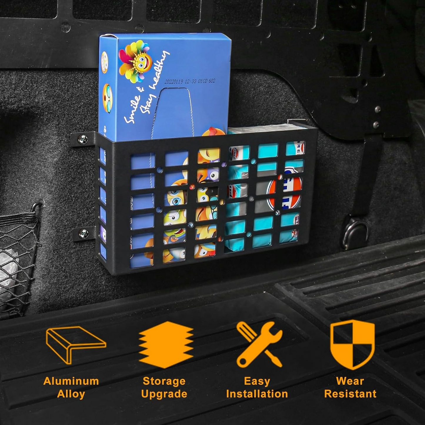 2 Pieces Universal Metal Car Storage Box, Small Cargo Pocket Molle Panel Frame Storage System, Storage Tray Basket for Car Truck RV Boat Home Storage, Black